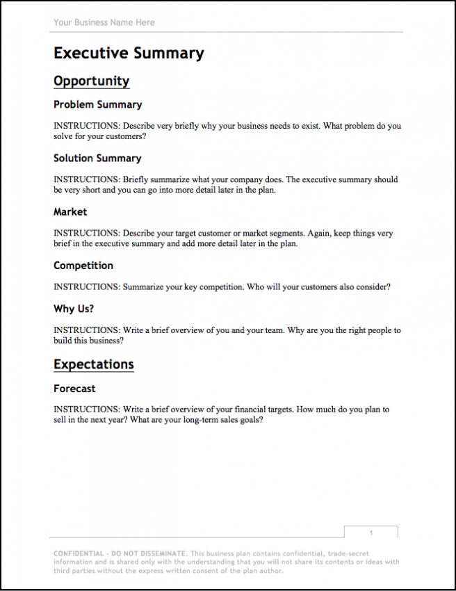 1 Business Plan Template For A Small Business for Business Plan Template Free Word Document
