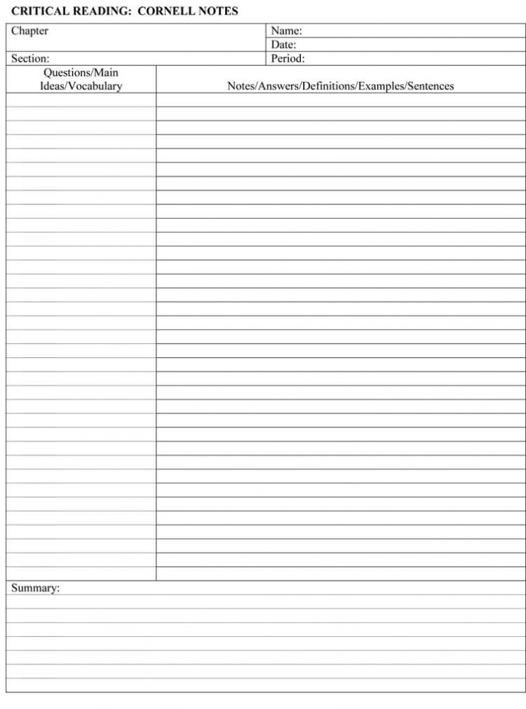 40 Free Cornell Note Templates (With Cornell Note Taking intended for Cornell Note Template Word