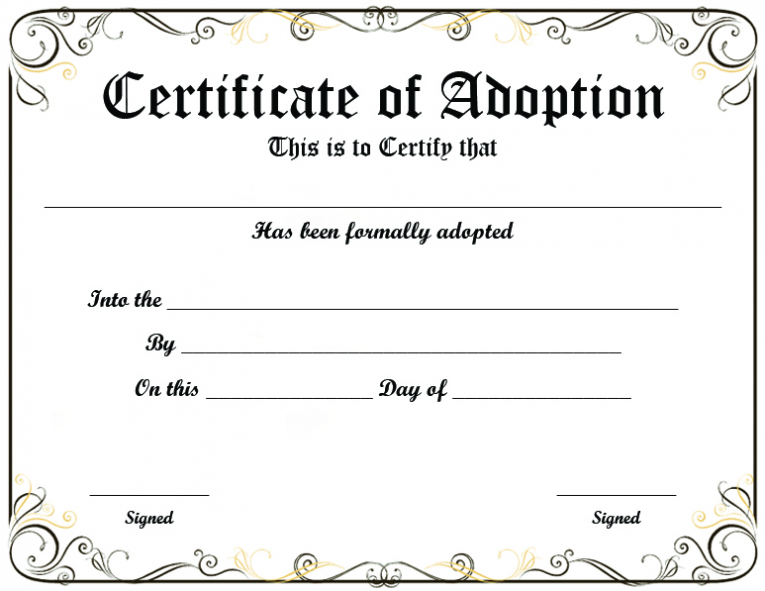 Adoption Certificate Template (7) - Templates Example regarding Blank Adoption Certificate Template