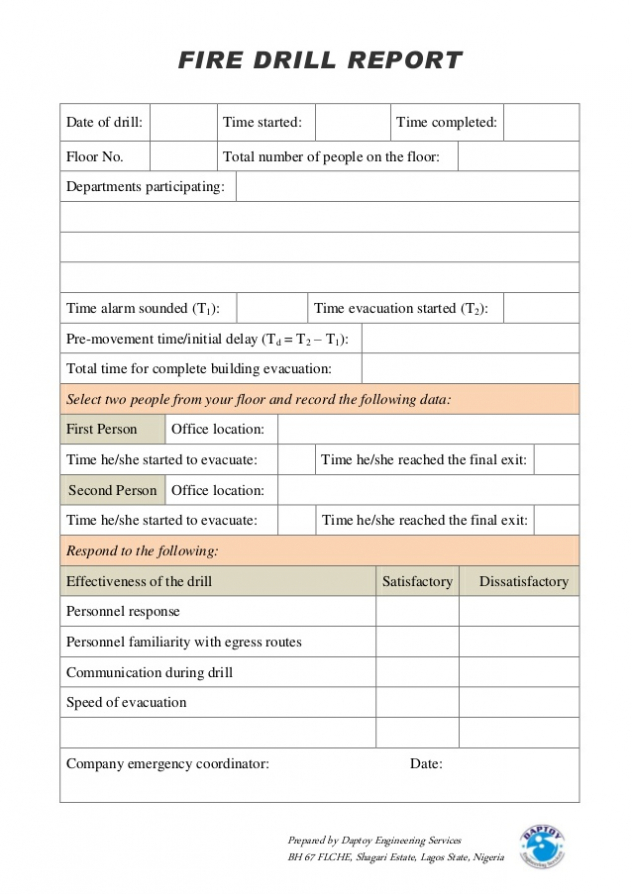 Fire Evacuation Drill Report Template (1) - Templates intended for Fire Evacuation Drill Report Template