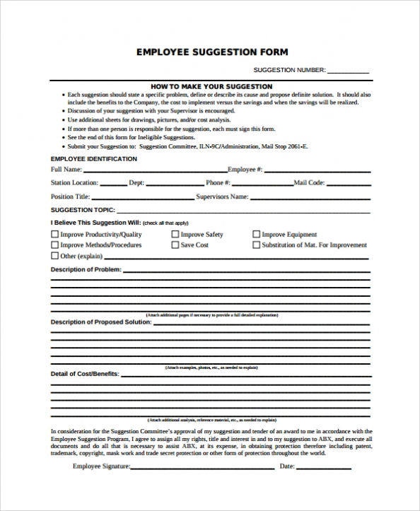 Free 7+ Sample Employee Suggestion Forms In Pdf | Ms Word within Word Employee Suggestion Form Template
