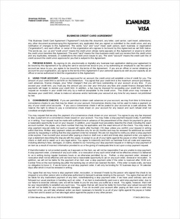 Free 8+ Sample Business Credit Card Agreement Templates In Pdf pertaining to Corporate Credit Card Agreement Template