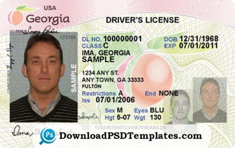 Georgia Driver's License [Editable Psd Template Download with Georgia Id Card Template