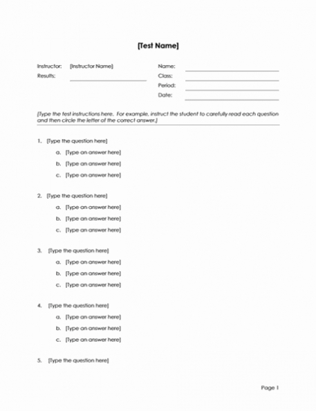 Multiple-Choice Test Or Survey (3-Answer) with regard to Test Template For Word