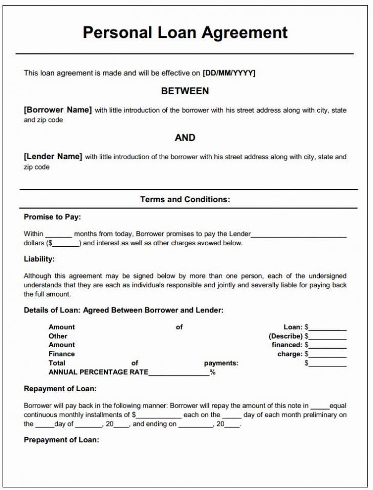 Personal Loan Forms Template New Personal Loan Agreement In within Blank Loan Agreement Template