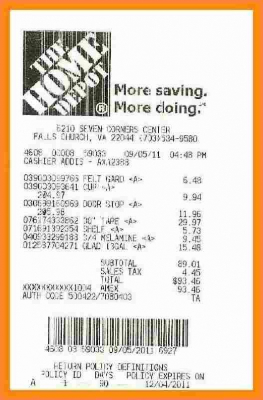 home depot sales receipt