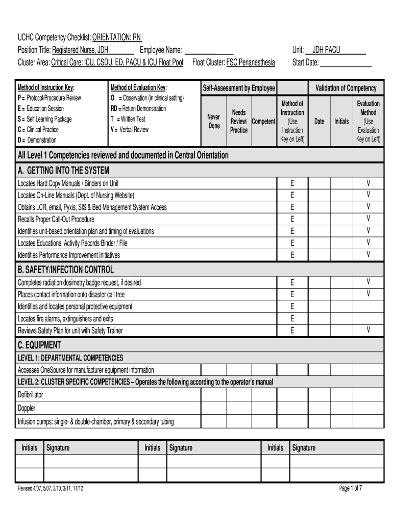11-11 Form UCHC Competency Checklist Fill Online, Printable, Fillable,  Blank - pdfFiller Throughout Nursing Competency Checklist Template Filetype Doc With Regard To Nursing Competency Checklist Template Filetype Doc