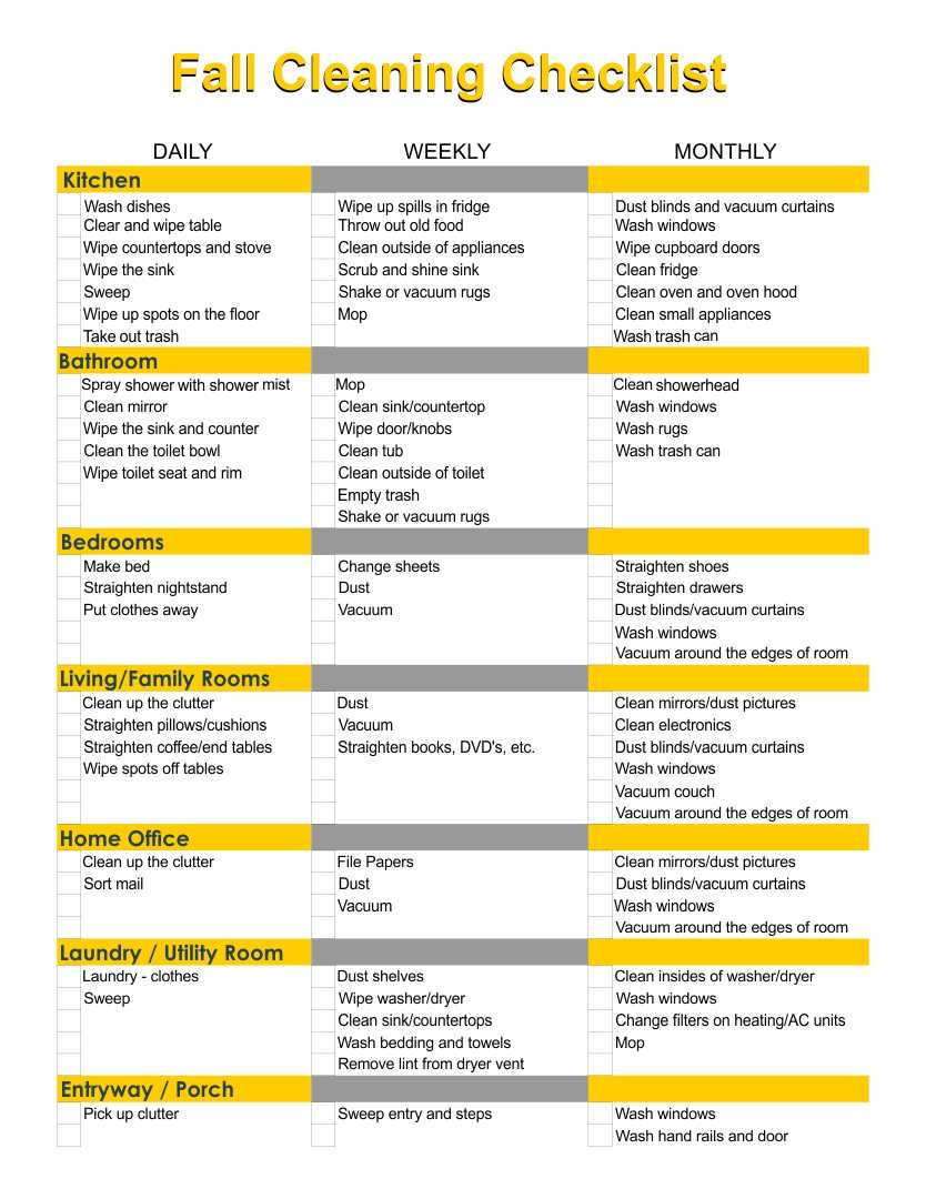 Fall Church Cleaning Checklist Printable