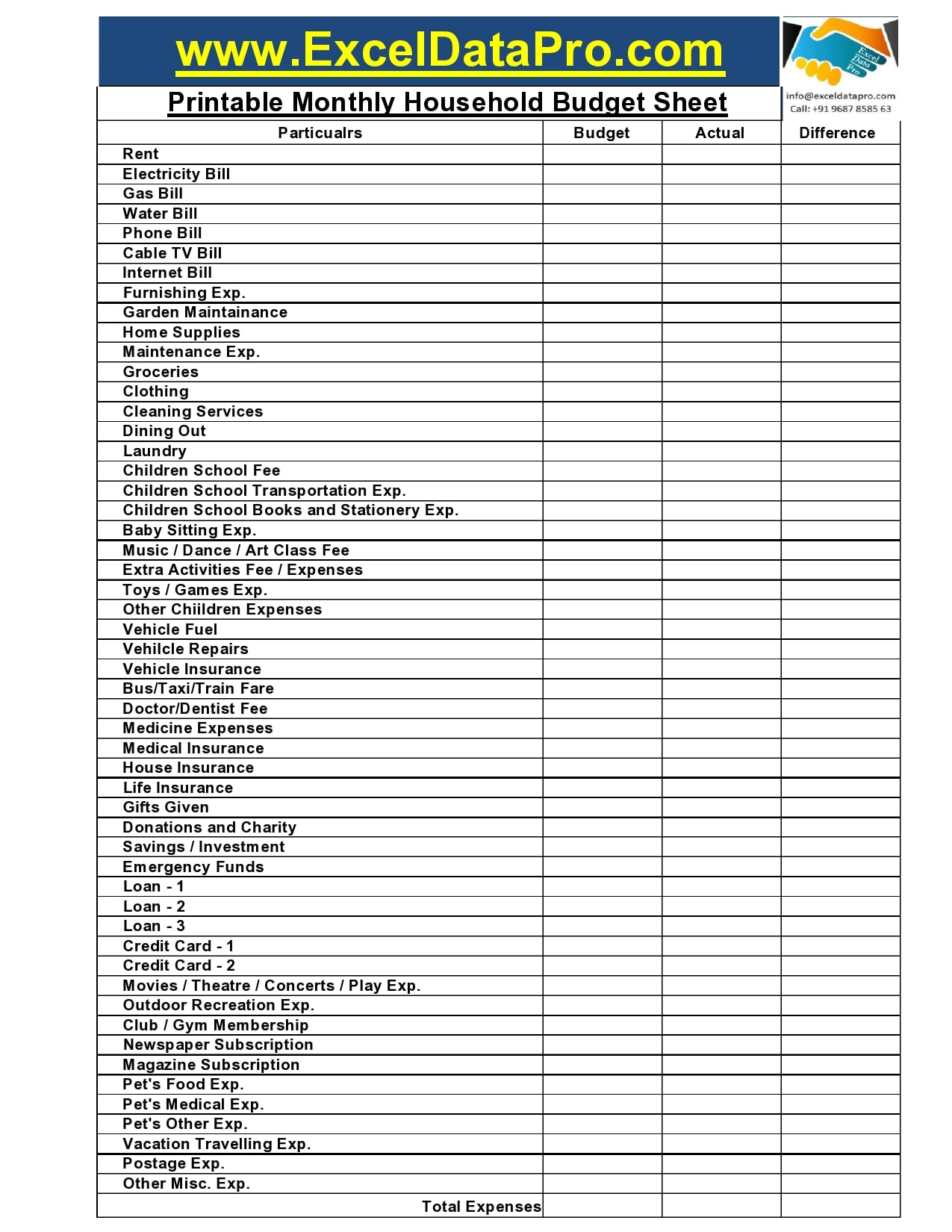 11 Best Household Budget Templates [Family Budget Worksheets] In Domestic Budget Template For Domestic Budget Template