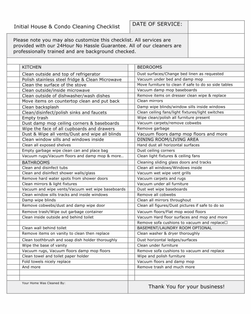 11 Best Maid Service Checklist Printable - printablee.com Inside Housekeeper Checklist Template