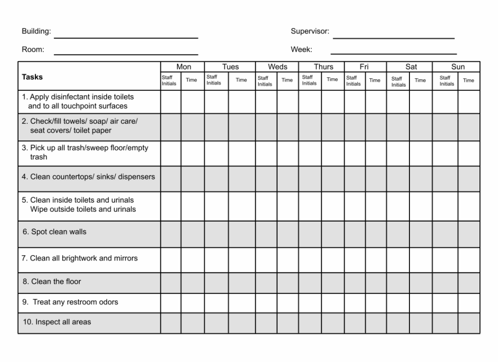 11 Best Restroom Cleaning Schedule Printable - printablee.com Throughout Restaurant Cleaning Checklist Template