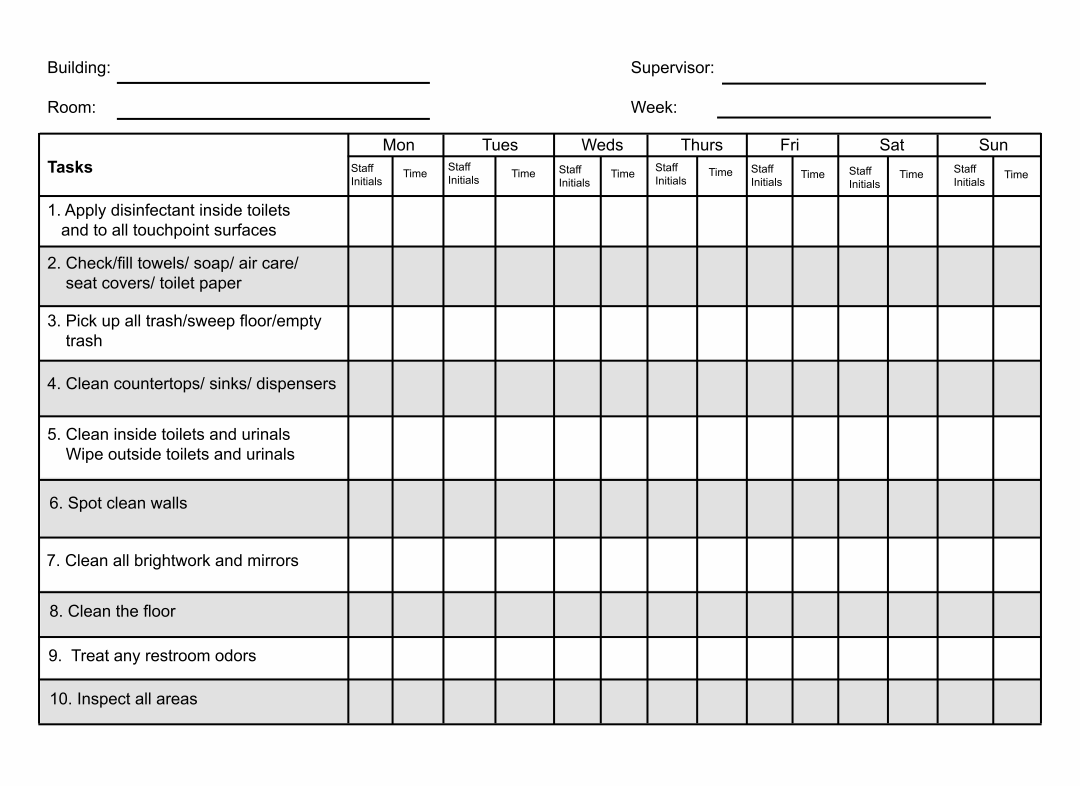 11 Best Restroom Cleaning Schedule Printable - printablee For Restaurant Cleaning Checklist Template