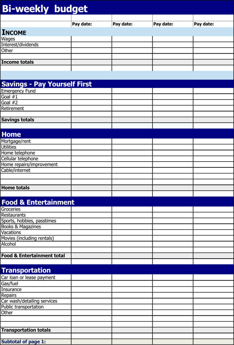 11+ Free Bi-Weekly Budget Templates - Word  Excel Regarding Bi-Weekly Budget Template With Regard To Bi-Weekly Budget Template