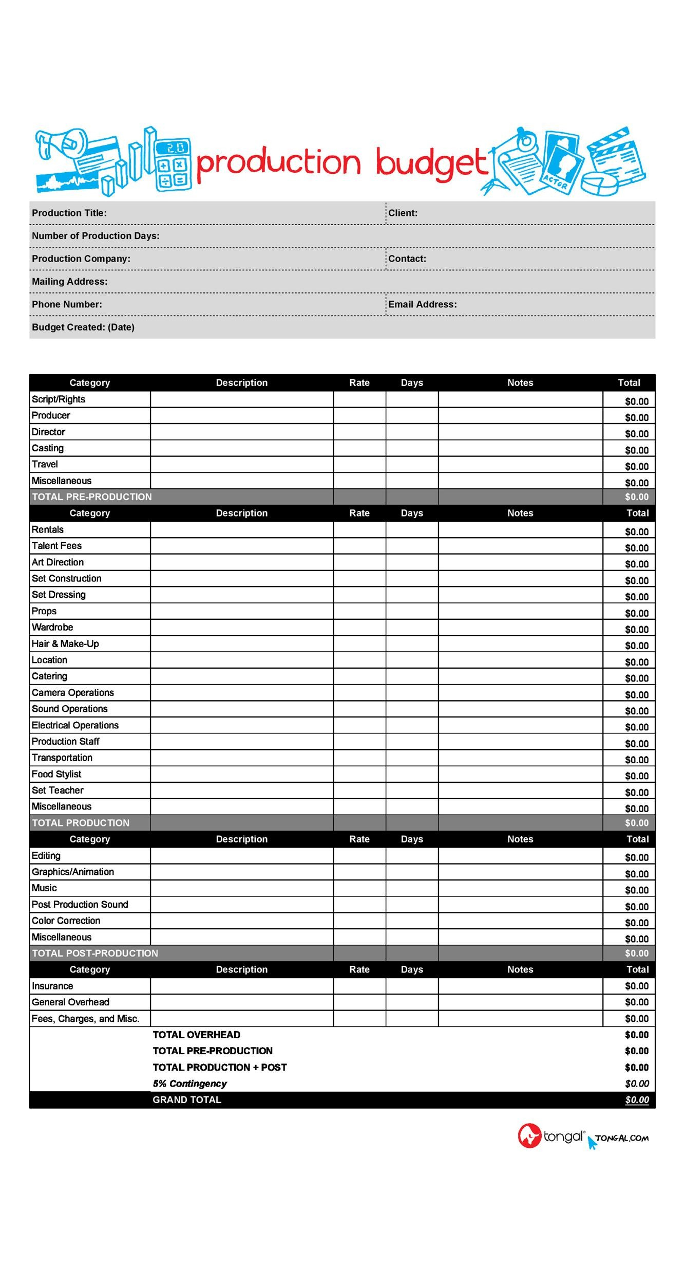 11 Free Film Budget Templates (Excel, Word) ᐅ TemplateLab Inside Documentary Film Budget Template Intended For Documentary Film Budget Template
