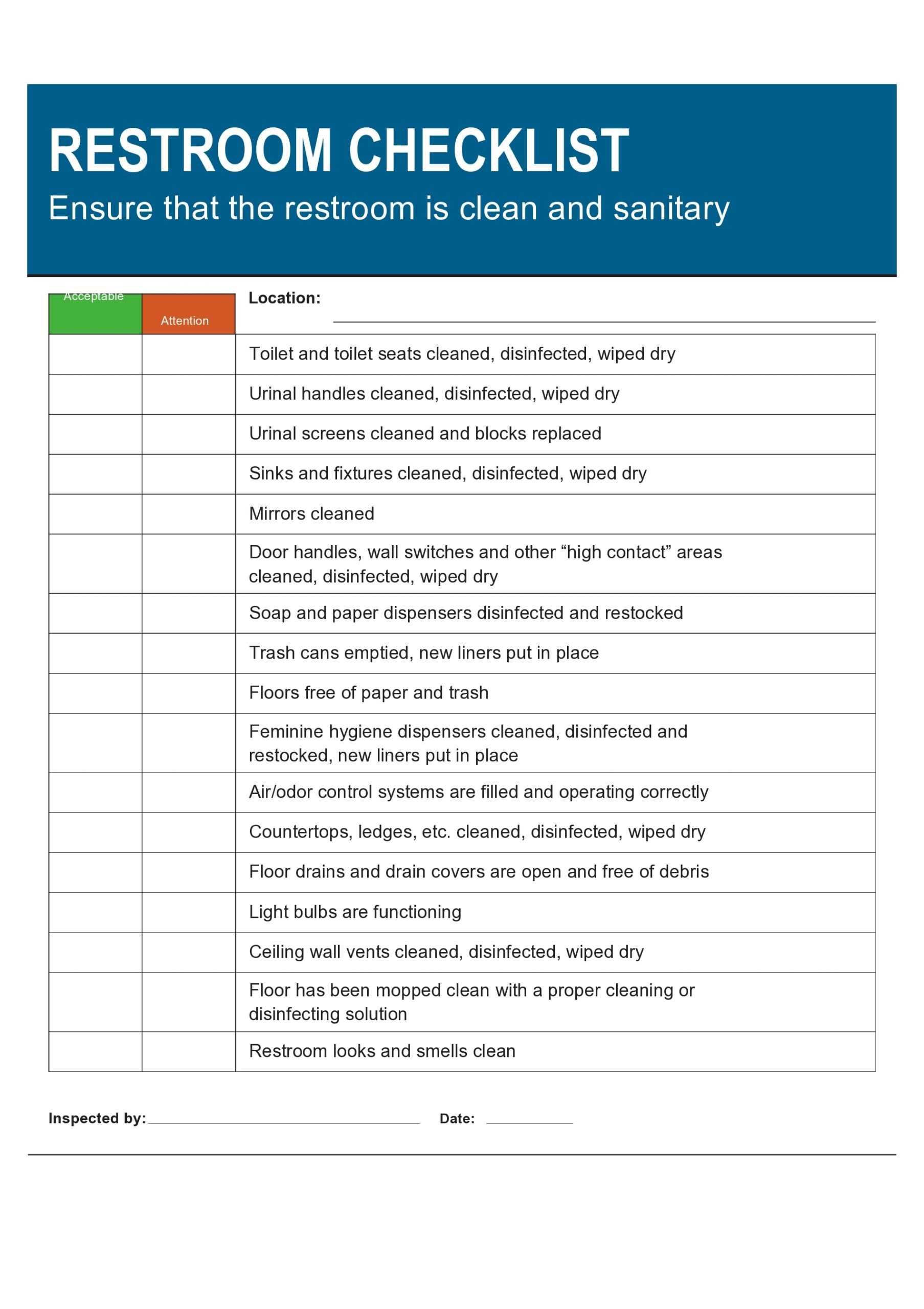 11 Printable Bathroom Cleaning Checklists [Word] ᐅ TemplateLab Intended For Bathroom Cleaning Checklist Template For Bathroom Cleaning Checklist Template