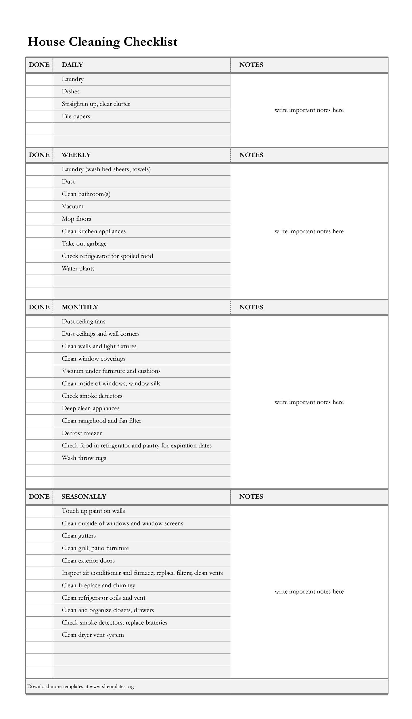11 Printable House Cleaning Checklist Templates ᐅ TemplateLab For Deep Cleaning Checklist Template With Regard To Deep Cleaning Checklist Template
