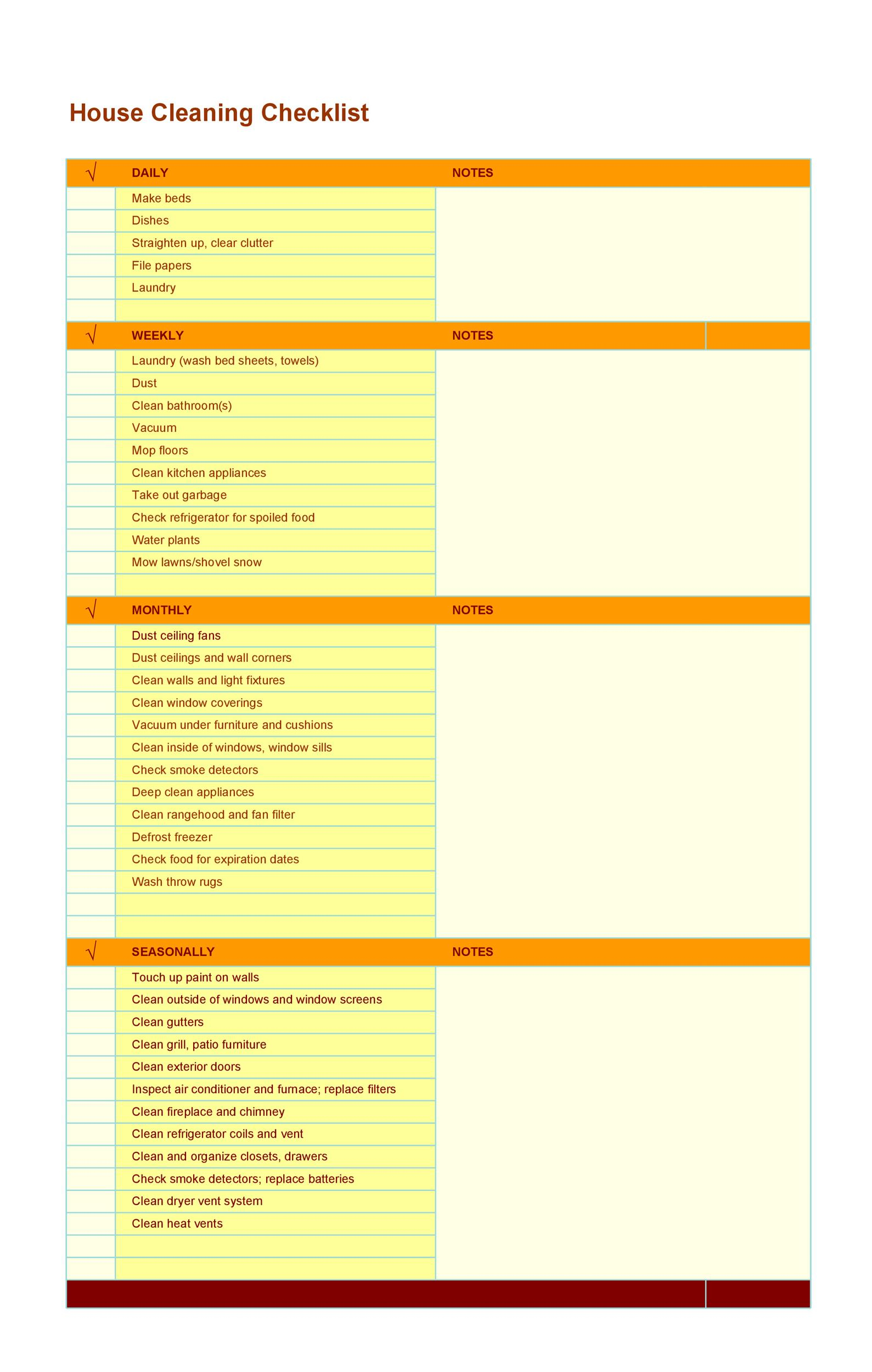 11 Printable House Cleaning Checklist Templates ᐅ TemplateLab Pertaining To Residential Cleaning Checklist Template Pertaining To Residential Cleaning Checklist Template