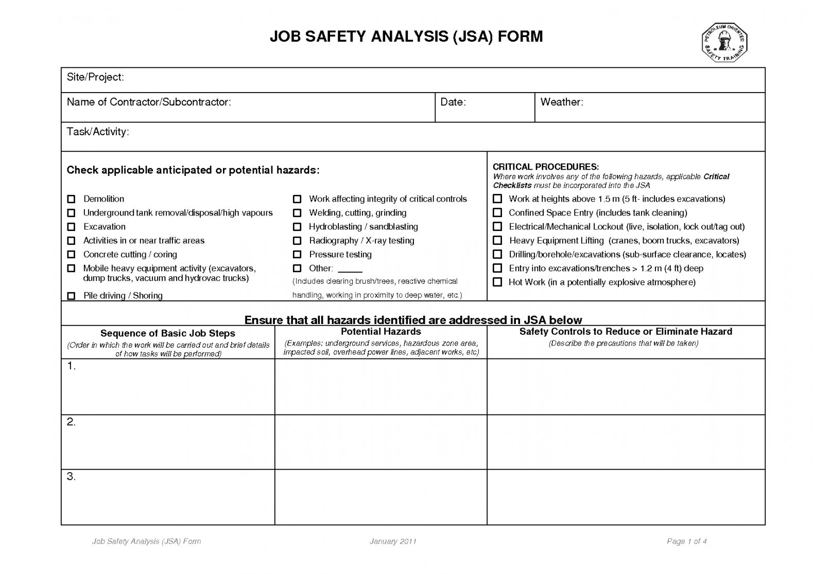 11 Tremendous Free Job Safety Analysis Worksheet Template 11nd  With Regard To Job Site Safety Analysis Template Intended For Job Site Safety Analysis Template