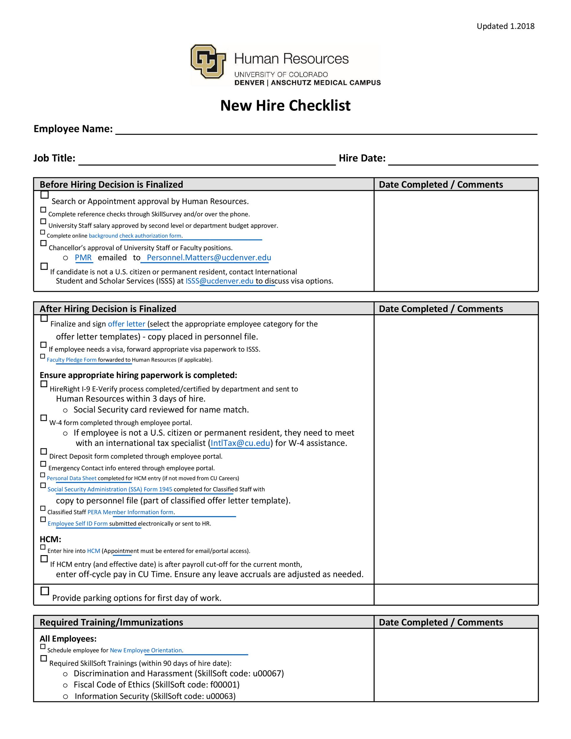 11 Useful New Hire Checklist Templates & Forms ᐅ TemplateLab In New Employee Training Checklist Template Intended For New Employee Training Checklist Template
