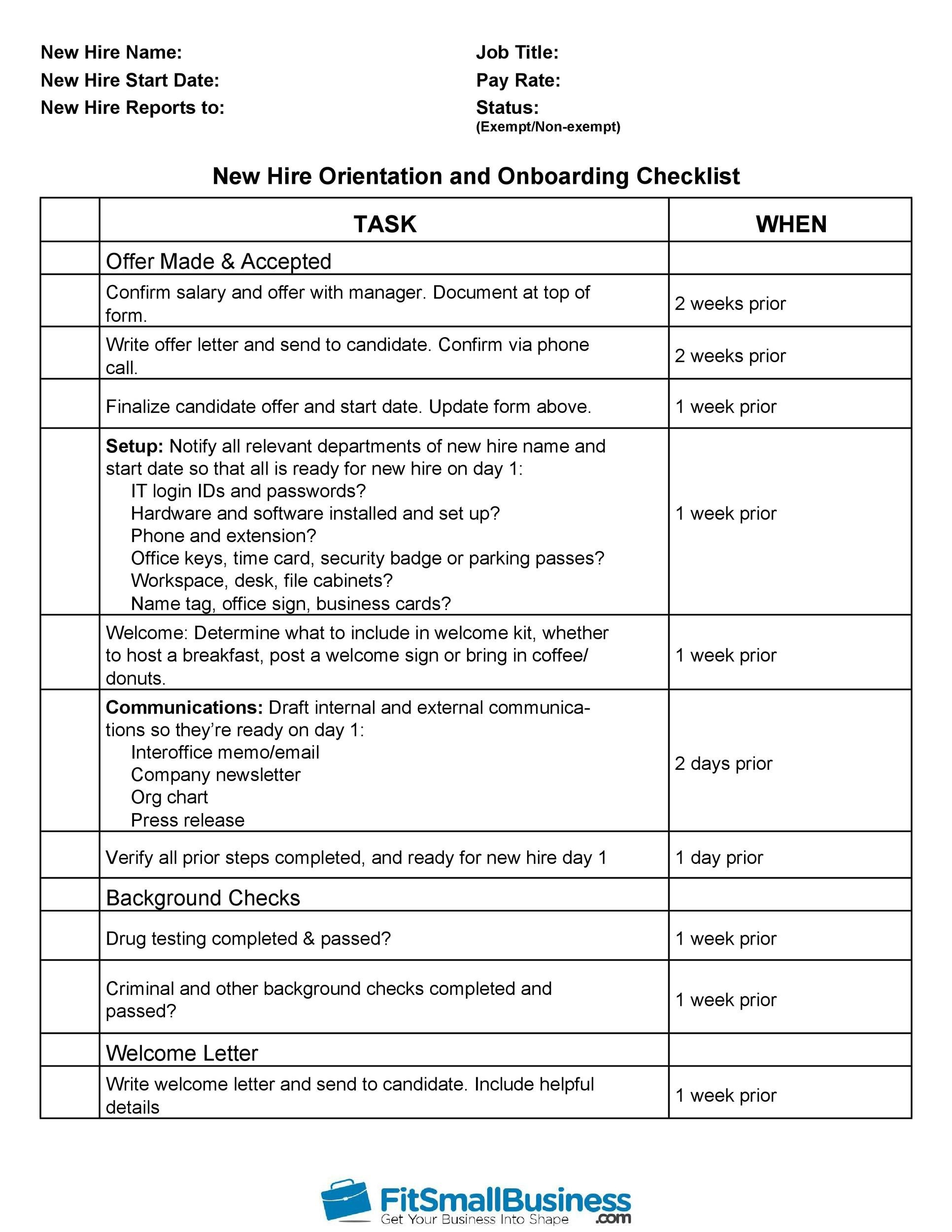 11 Useful New Hire Checklist Templates & Forms ᐅ TemplateLab With New Employee Training Checklist Template With New Employee Training Checklist Template