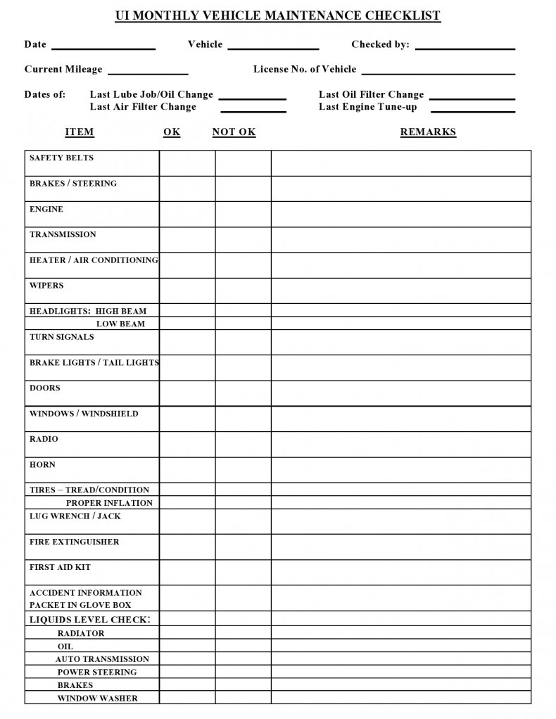 11+ Vehicle Checklist Templates in PDF  MS Word  Excel Inside Monthly Inspection Checklist Template