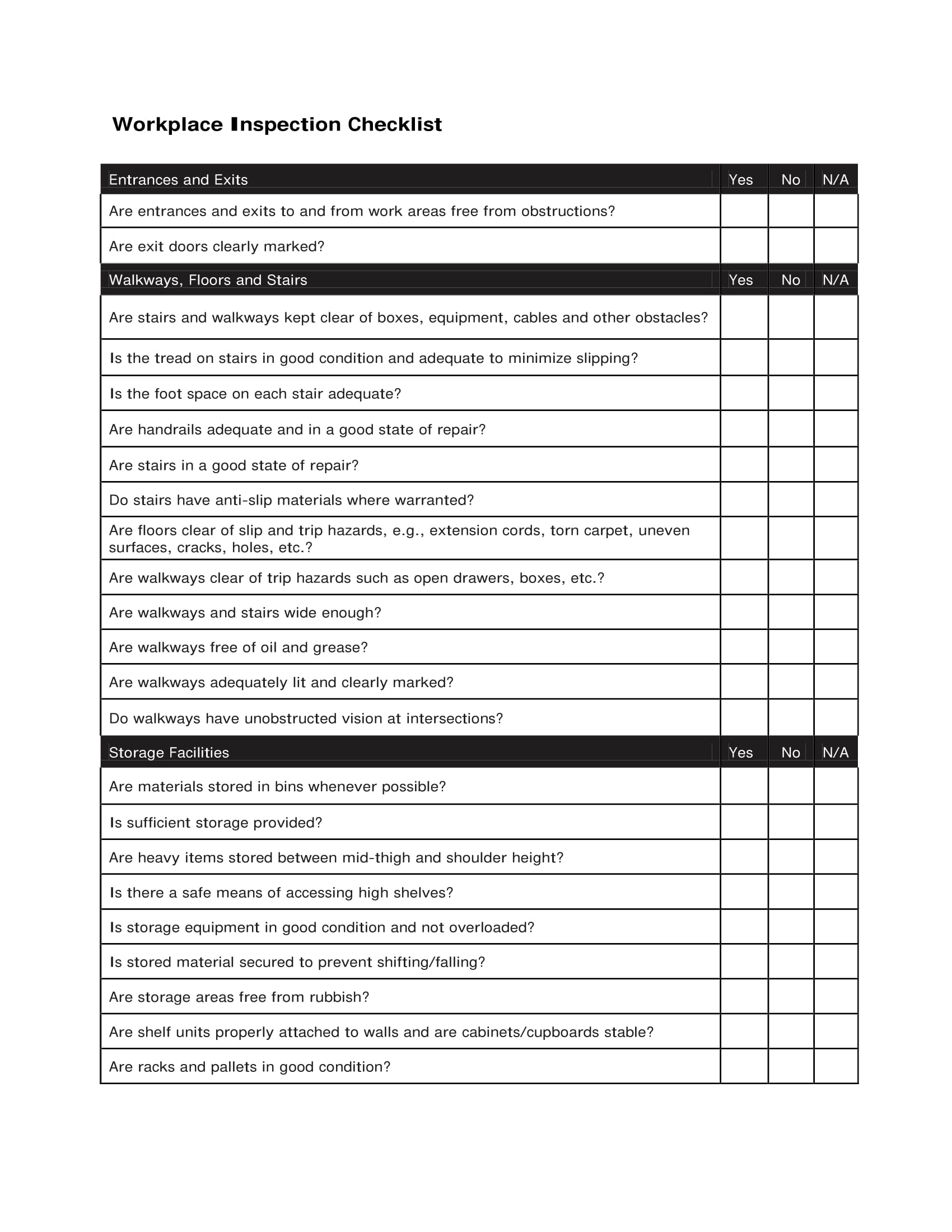 11+ Workplace Inspection Checklist Examples - PDF, Word  Examples With Regard To Site Safety Checklist Template Intended For Site Safety Checklist Template