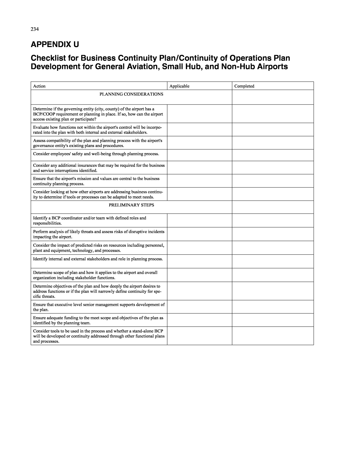 APPENDIX U Checklist for Business Continuity Plan/Continuity of  Intended For Business Continuity Checklist Template Within Business Continuity Checklist Template