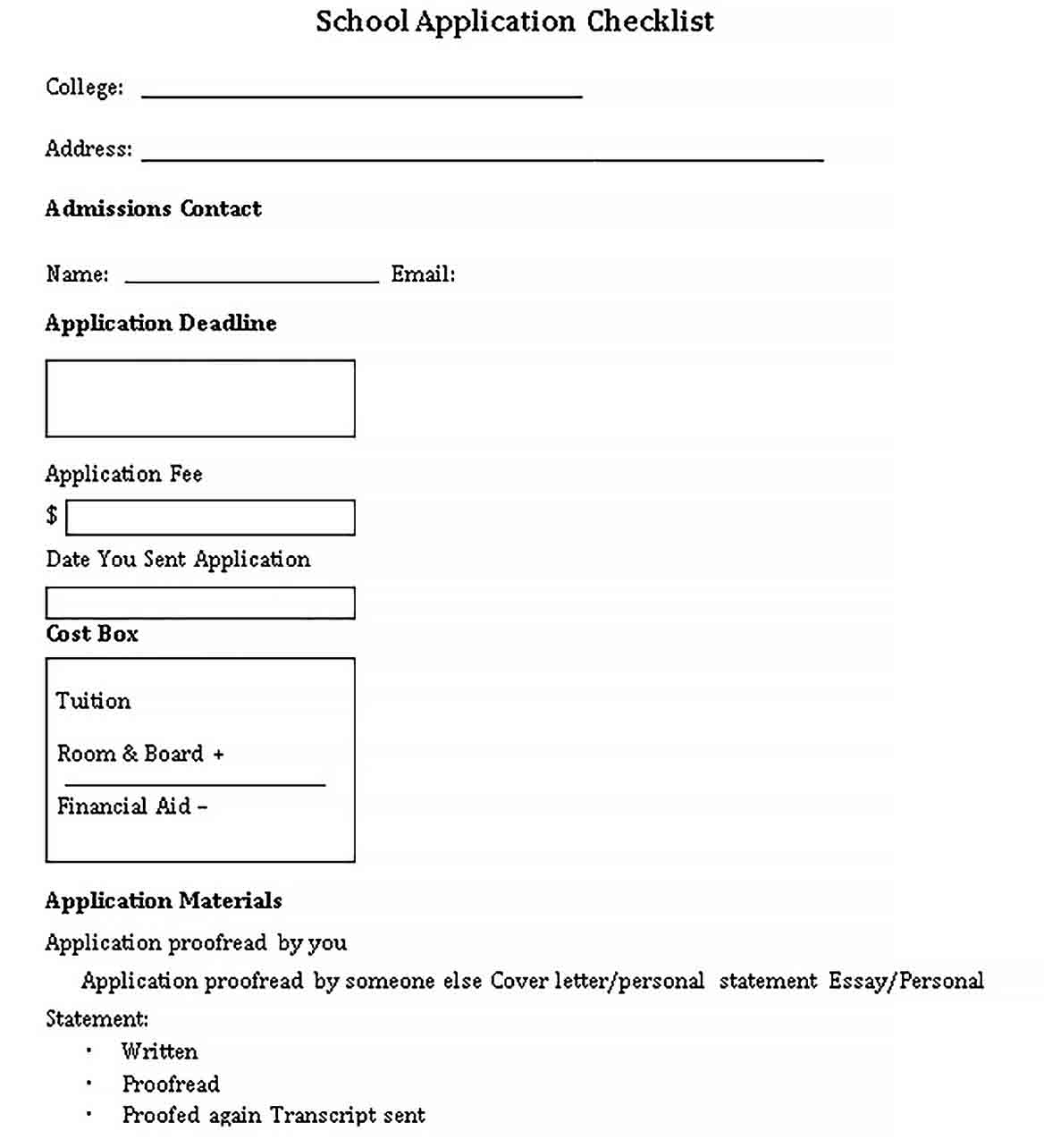 Application Checklists Template - bcjournal Regarding College Application Checklist Template