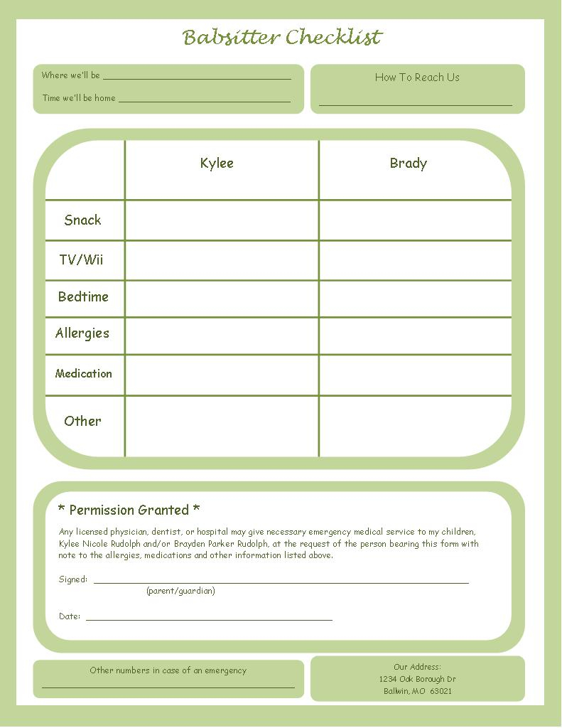 babysitter instructions template - Torku With Regard To House Sitter Checklist Template Regarding House Sitter Checklist Template