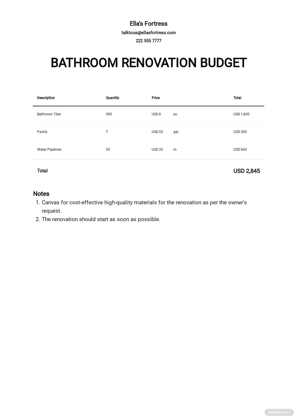 Bathroom Renovation Budget Template [Free PDF] - Word  Excel  For Bathroom Renovation Budget Template In Bathroom Renovation Budget Template