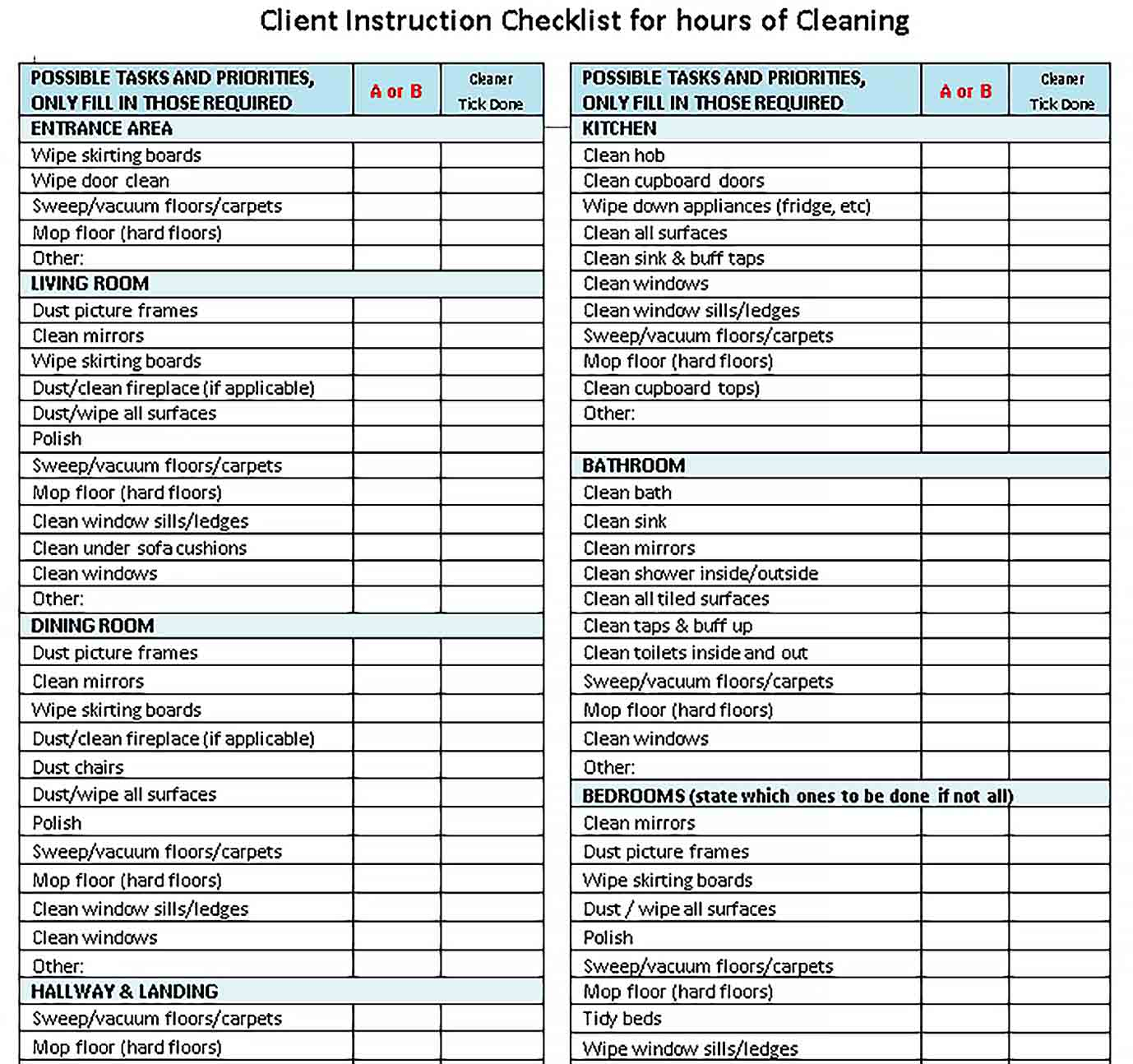 Best House Cleaning Checklist Templates  Intended For Housekeeper Checklist Template With Housekeeper Checklist Template