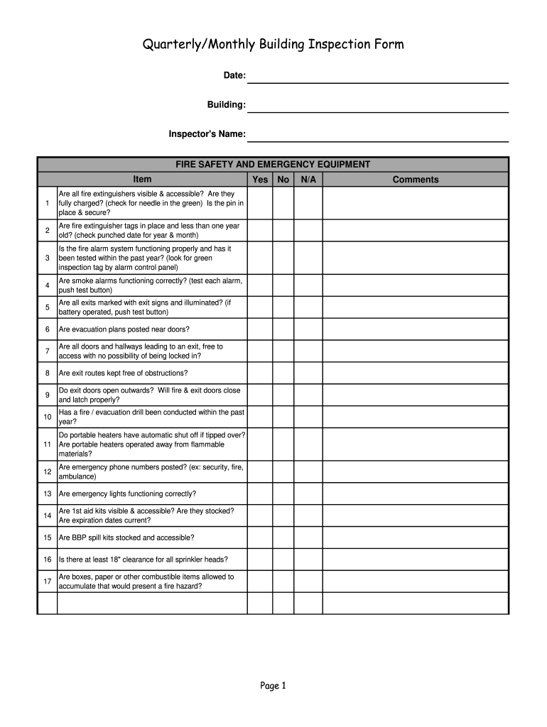 Building Inspection Form - Fill Online, Printable, Fillable, Blank   pdfFiller With Regard To Monthly Inspection Checklist Template For Monthly Inspection Checklist Template