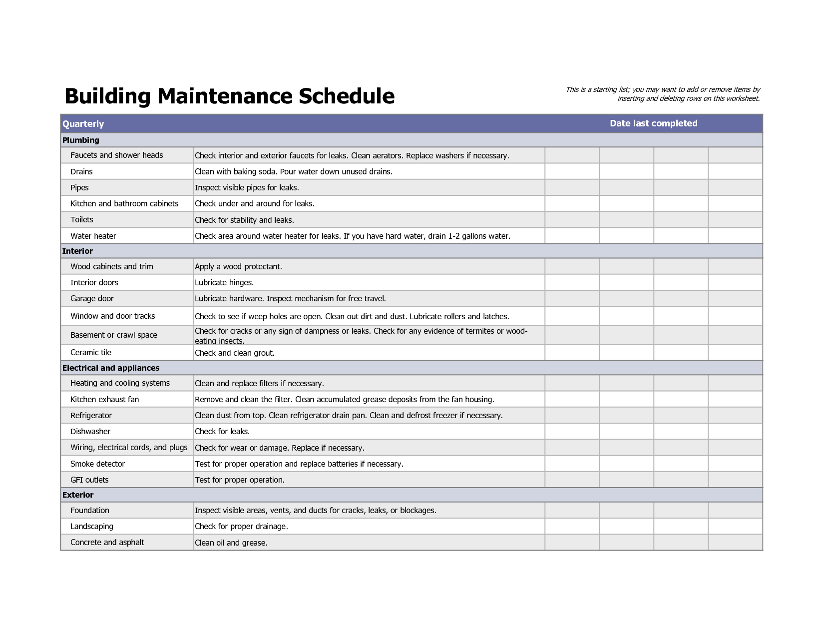 Building Maintenance Schedule Template – printable schedule template Intended For Facility Maintenance Checklist Template With Facility Maintenance Checklist Template