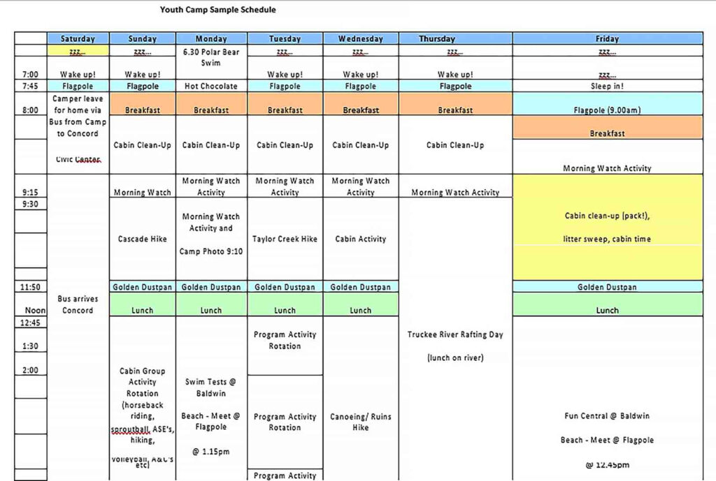 Camp Schedule Template - culturopedia Pertaining To Youth Camp Budget Template