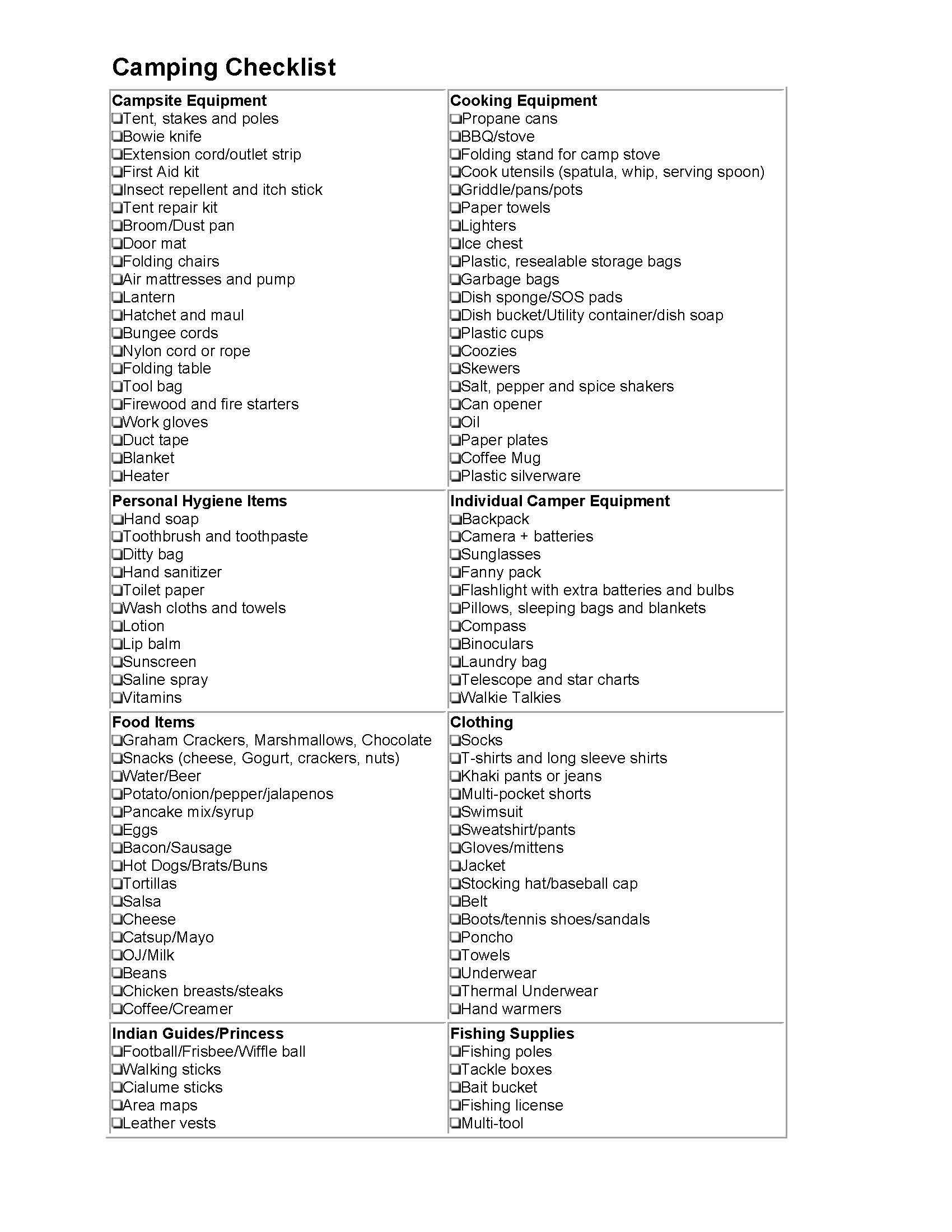 Camping Checklist Template - PDF Format  e-database Regarding Camping Checklist Template