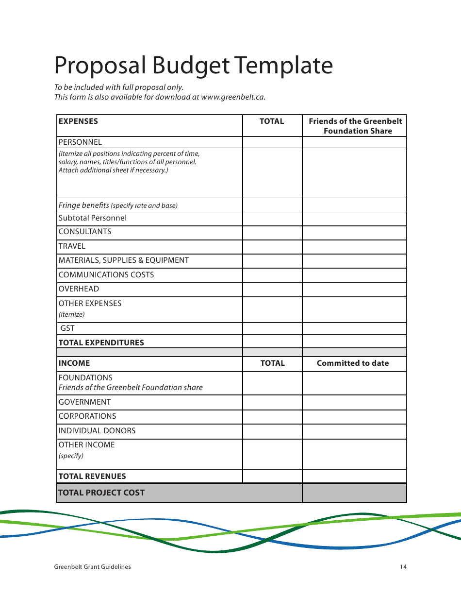 Canada Grant Proposal Budget Template - Greenbelt Download  For Grant Project Budget Template Pertaining To Grant Project Budget Template