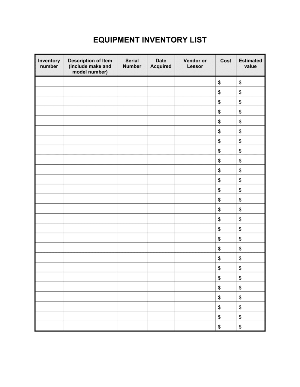 Checklist Equipment Inventory List Template  by Business-in-a-Box™ With Regard To Checklist With Boxes Template For Checklist With Boxes Template