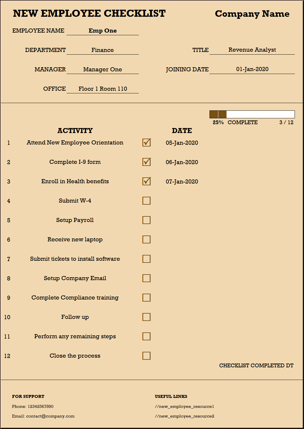 Checklist for New Hire - New Employee Checklist Excel Template - Free Intended For Personnel File Checklist Template Throughout Personnel File Checklist Template
