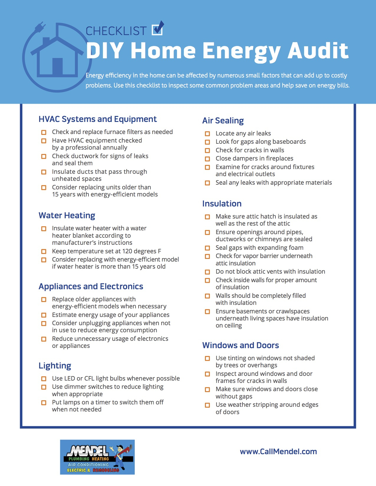 Checklist For Performing A DIY Home Energy Audit from Mendel Intended For Energy Audit Checklist Template Pertaining To Energy Audit Checklist Template