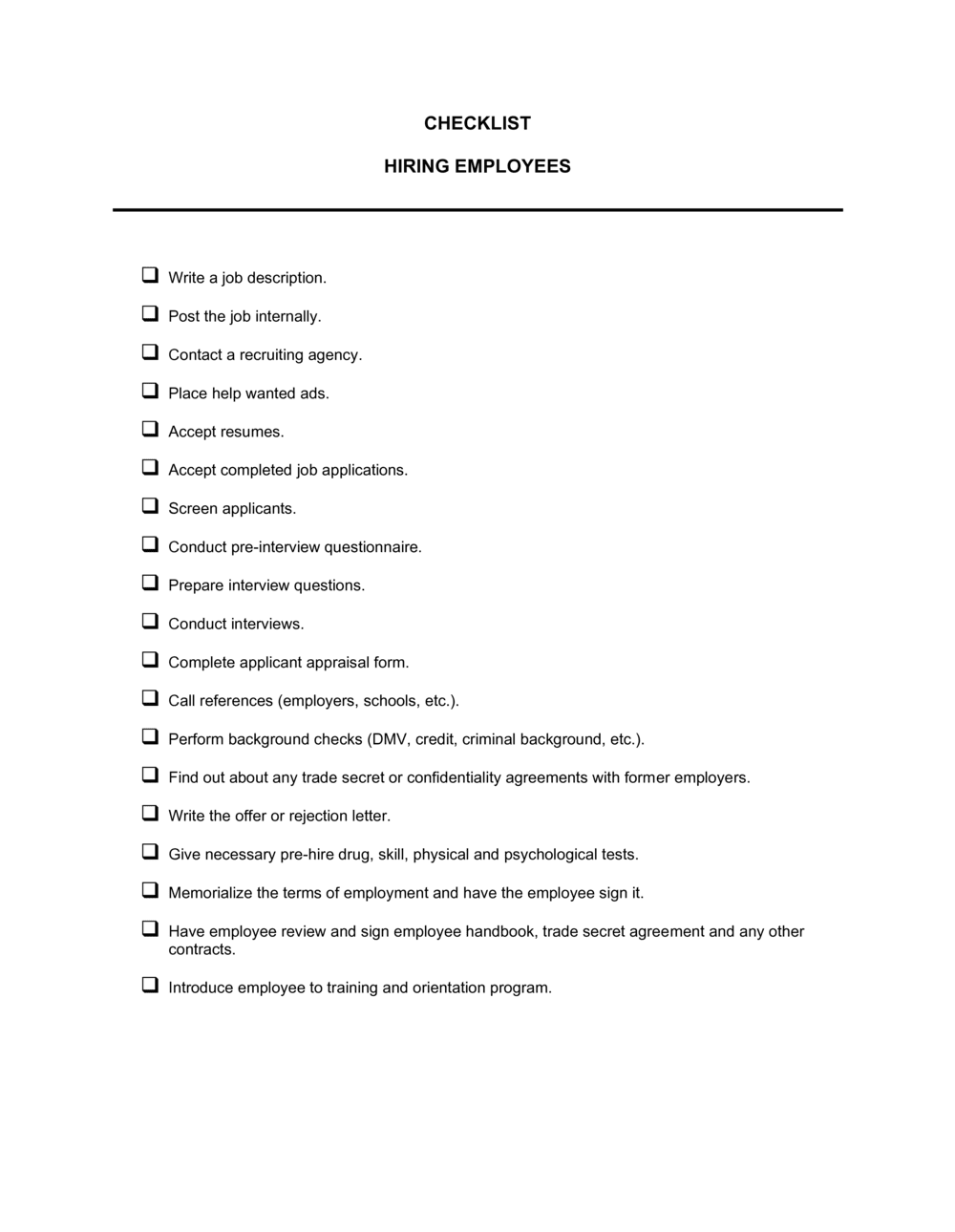 Checklist Hiring Employees Template  by Business-in-a-Box™ Within Personnel File Checklist Template Intended For Personnel File Checklist Template