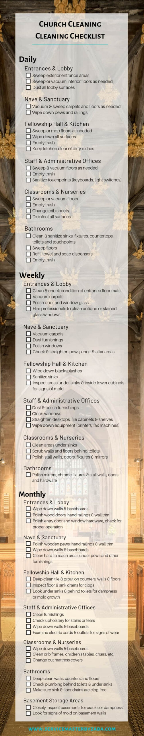 Church Cleaning Checklist: Daily, Weekly & Monthly Guidelines  For Church Cleaning Checklist Template Intended For Church Cleaning Checklist Template
