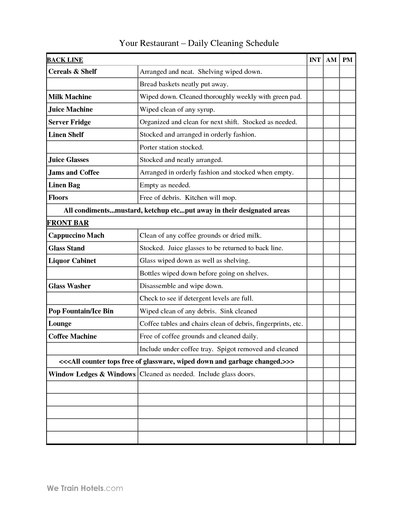 Cleaning Schedule Template For Restaurant – printable schedule  For Restaurant Cleaning Checklist Template Throughout Restaurant Cleaning Checklist Template