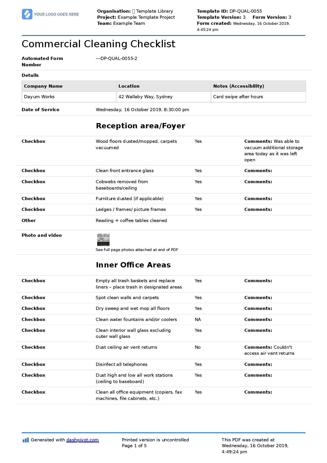 Commercial Cleaning Checklist template (Free + editable checklist) With Regard To Cleaning Services Checklist Template For Cleaning Services Checklist Template