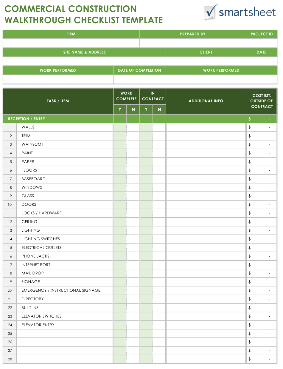 Commercial Construction Walkthrough Checklist Template  Inside Walk Thru Checklist Template Within Walk Thru Checklist Template