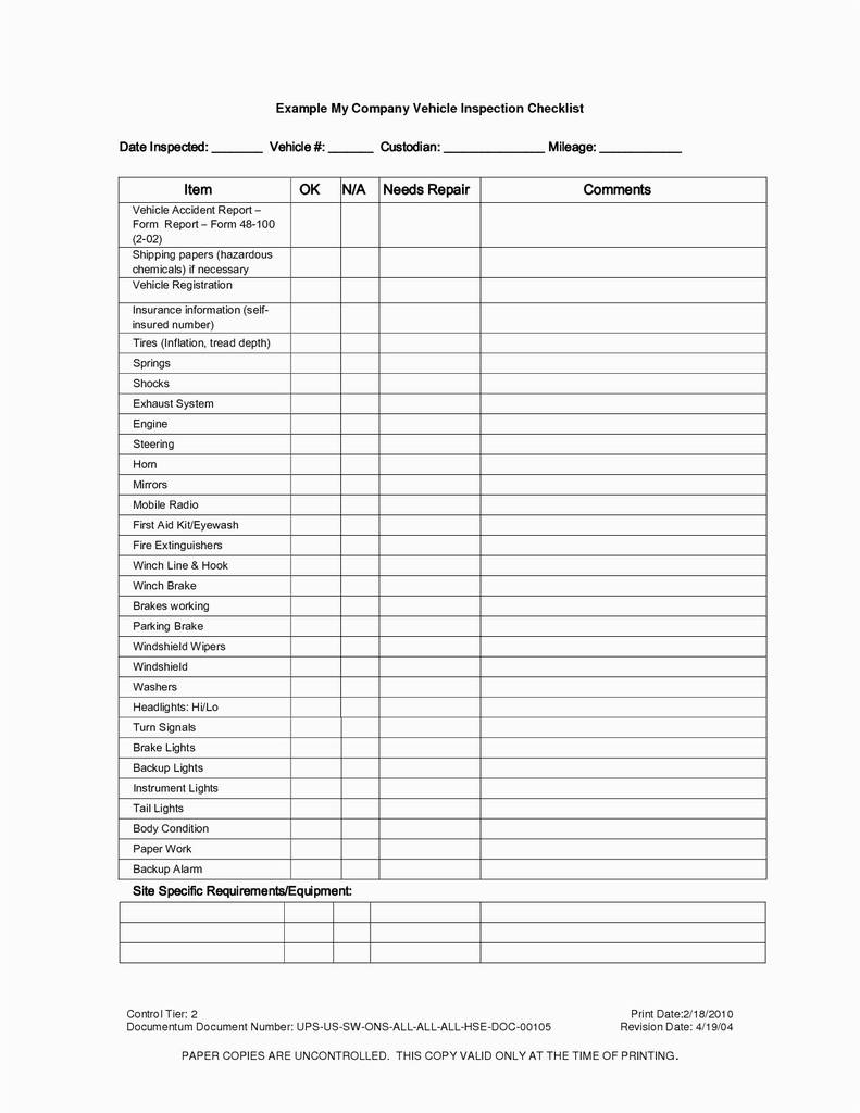 Commercial Truck Inspection form New Vehicle Service Checklist  Within Vehicle Safety Inspection Checklist Template Throughout Vehicle Safety Inspection Checklist Template