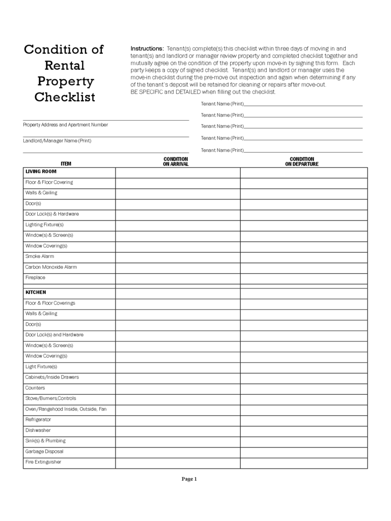 Condition of Rental Property Checklist Free Download With Regard To Rental Inspection Checklist Template Inside Rental Inspection Checklist Template