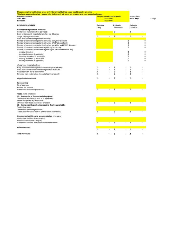 Conference Budget Template (11) j  Revenue  Sponsor (Commercial) Throughout Conference Budget Spreadsheet Template Regarding Conference Budget Spreadsheet Template