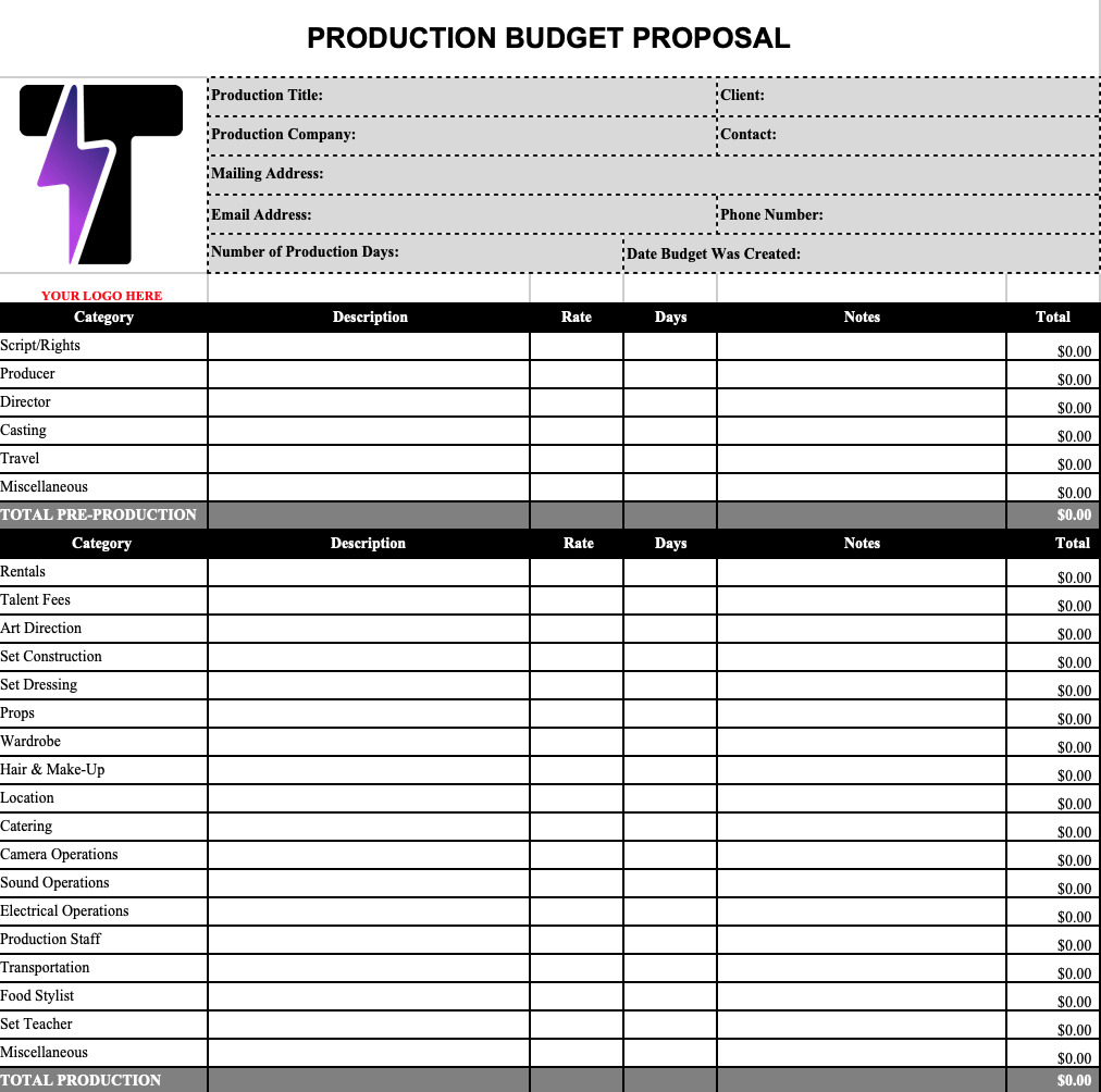 Create a Production Budget Like a Pro Within Music Video Budget Template With Regard To Music Video Budget Template