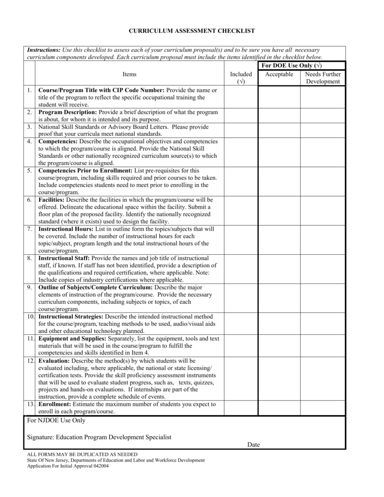 curriculum assessment checklist Regarding Teacher Checklist Template For Assessment For Teacher Checklist Template For Assessment