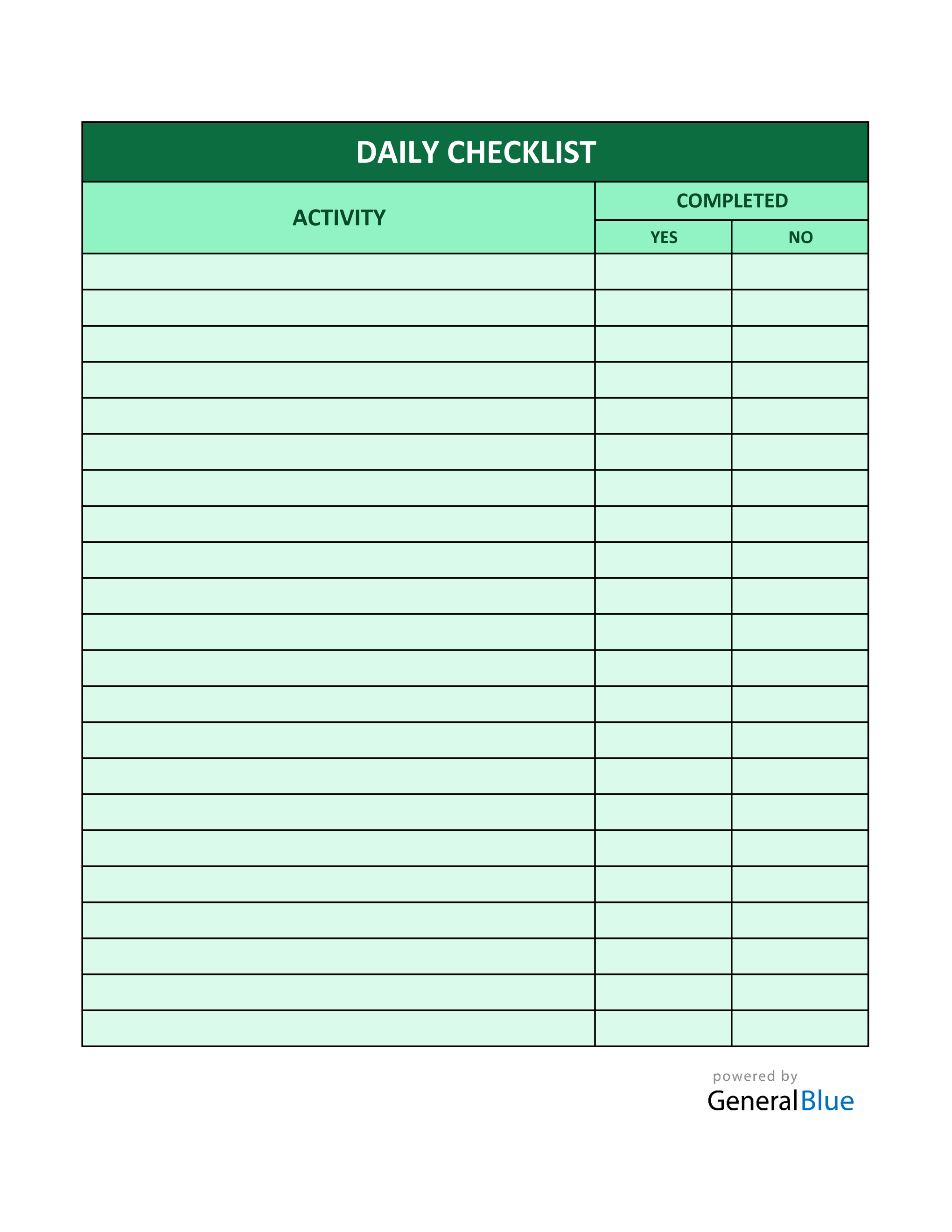 Daily Checklist Template in Excel Intended For Weekly Checklist Template Excel Within Weekly Checklist Template Excel